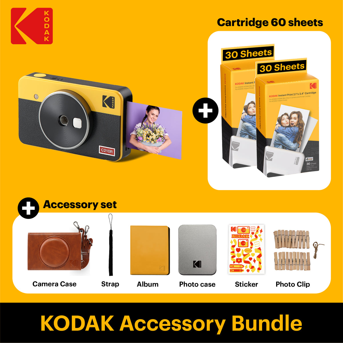 KODAK Mini Shot 2 Retro 4PASS 2-in-1 Instant Camera and Photo Printer  (2.1x3.4 inches) + 68 Sheets Gift Bundle