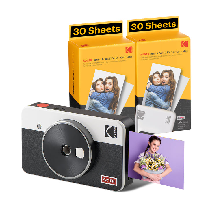 Appareil photo instantané sans fil Kodak Mini Shot 2 Retro Portable et imprimante photo + Lot de 60 feuilles, technologie Real Photo (2.1x3.4) 4Pass