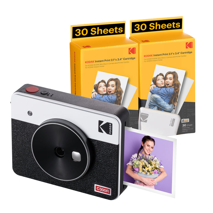 Appareil photo instantané sans fil portable Kodak Mini Shot 3 Retro 3x3 et imprimante photo + lot de 60 feuilles, Real Photo HD, technologie 4PASS et finition laminée