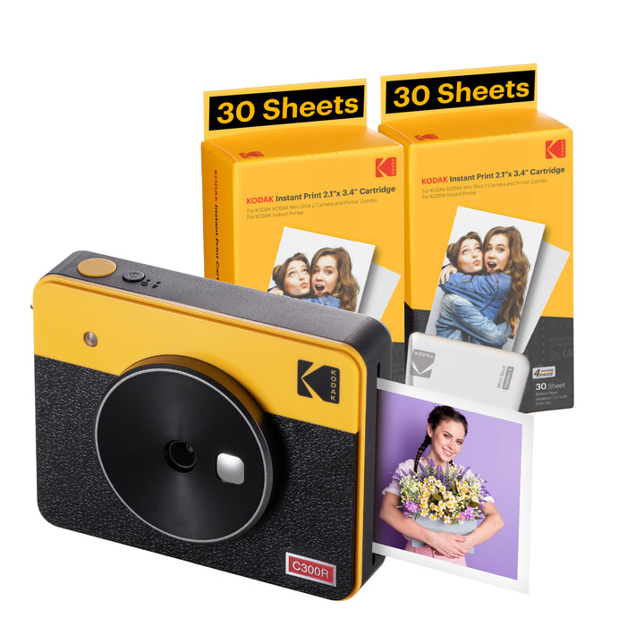 Appareil photo instantané sans fil portable Kodak Mini Shot 3 Retro 3x3 et imprimante photo + lot de 60 feuilles, Real Photo HD, technologie 4PASS et finition laminée