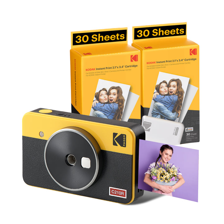 Appareil photo instantané sans fil Kodak Mini Shot 2 Retro Portable et imprimante photo + Lot de 60 feuilles, technologie Real Photo (2.1x3.4) 4Pass