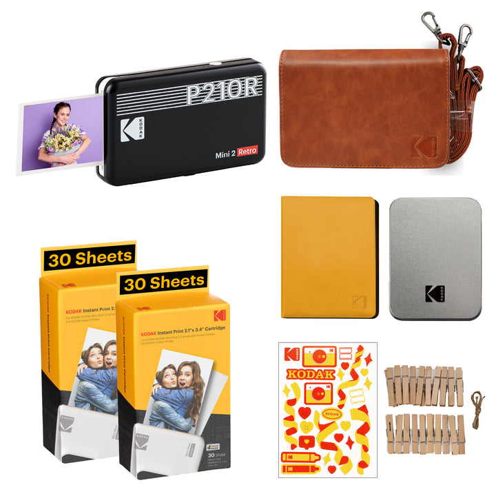 Imprimante photo portable KODAK Mini 2 Retro 4PASS (2,1 x 3,4 pouces) + coffret cadeau 68 feuilles 